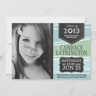Girly Grad Party Invite Aqua Green with Photo