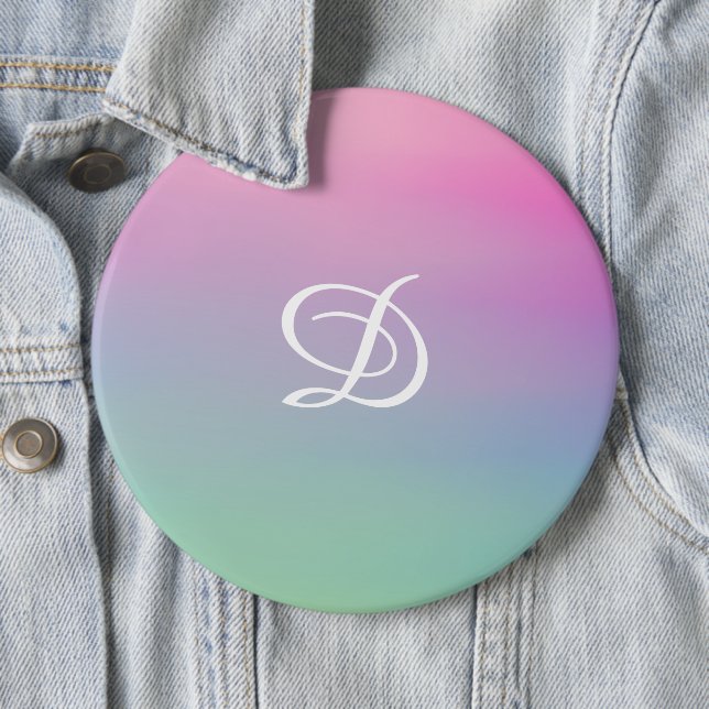 Girly gradient pink simple initial 6 cm round badge (In Situ)