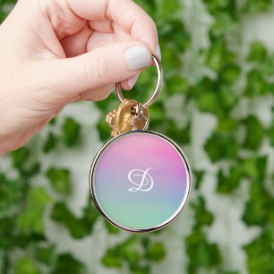 Girly gradient pink simple initial key ring