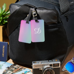 Girly gradient pink simple initial luggage tag