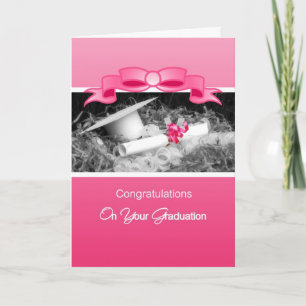 Girly Graduation Congratulations Pink Riboon Card