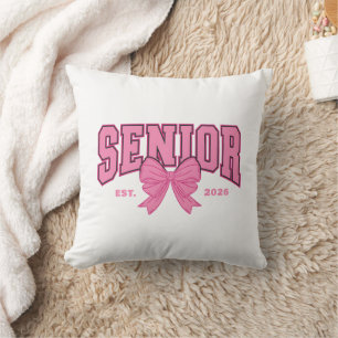 Girly Graduation Coquette Senior 2026 Pink Bow Cushion