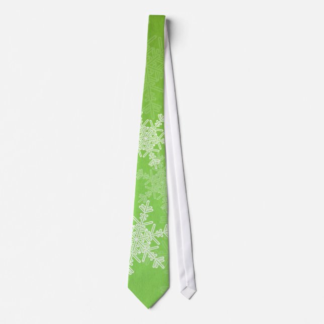 Girly green and white Christmas snowflakes Tie (Front)
