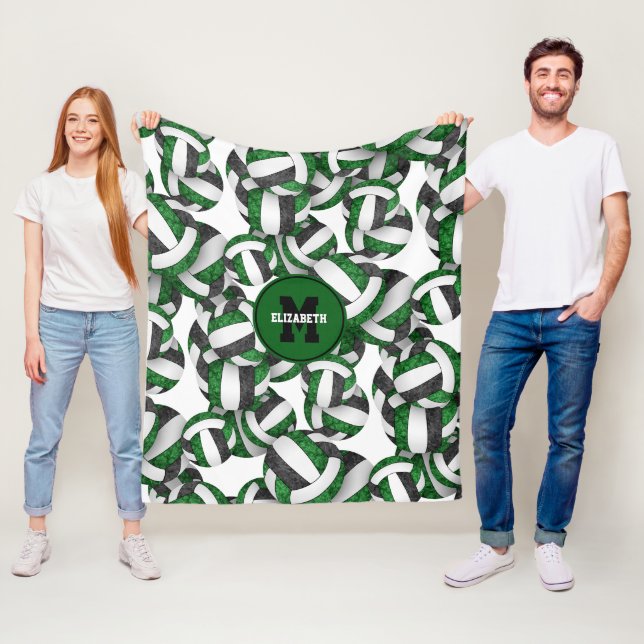 girly green black volleyball team colours fleece blanket (In Situ)