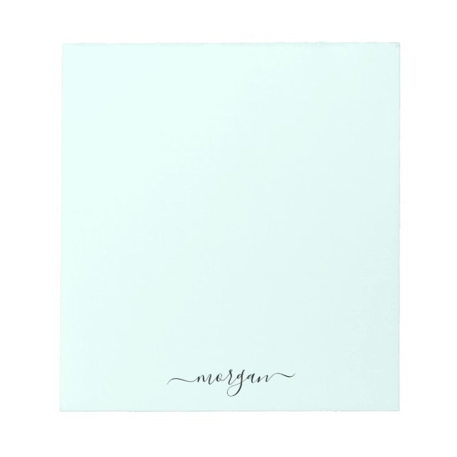 Girly Green Blue Monogram Modern Script Personal Notepad (Front)
