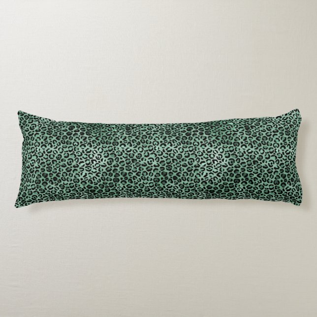 Girly Green Glam Leopard Print Body Cushion (Front)
