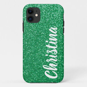 Girly Green Glitter Name Personalised iPhone 11 Case