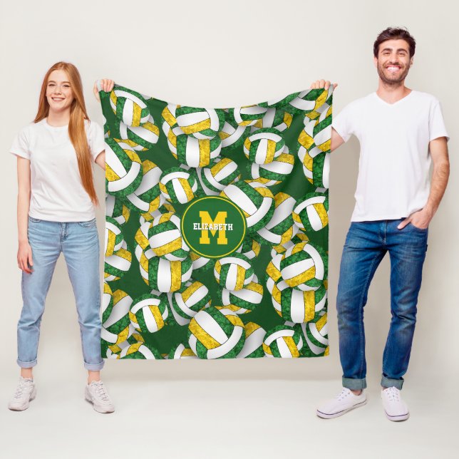 girly green gold volleyball team colours fleece blanket (In Situ)