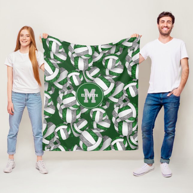 girly green grey volleyball team colours fleece blanket (In Situ)
