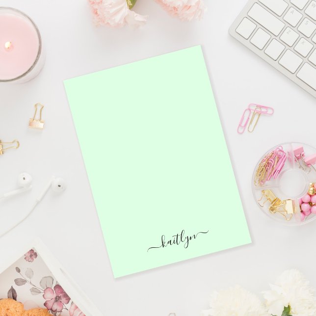 Girly Green Monogram Modern Script Personalised Post-it Notes (Creator Uploaded)