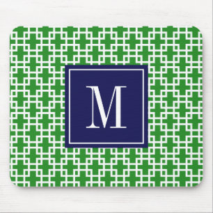 Girly Green & Navy Squares Pattern Custom Mouse Mat