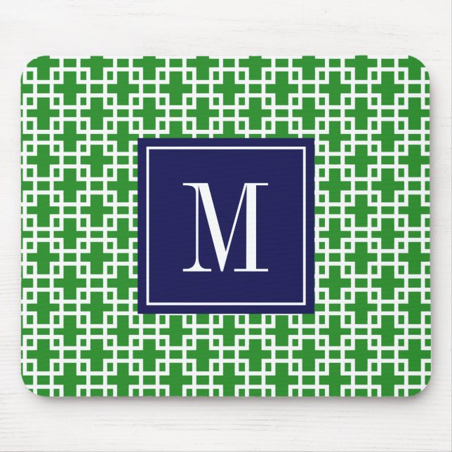Girly Green & Navy Squares Pattern Custom Mouse Mat (Front)