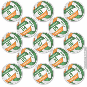 girly green orange volleyball players set of 13
