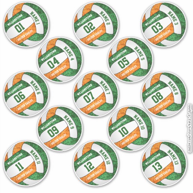 girly green orange volleyball players set of 13 (Front)