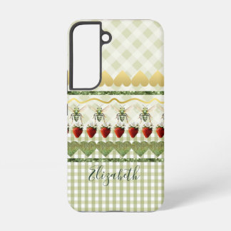 Girly Green Plaid and Checks Bees Hearts Name Samsung Galaxy Case