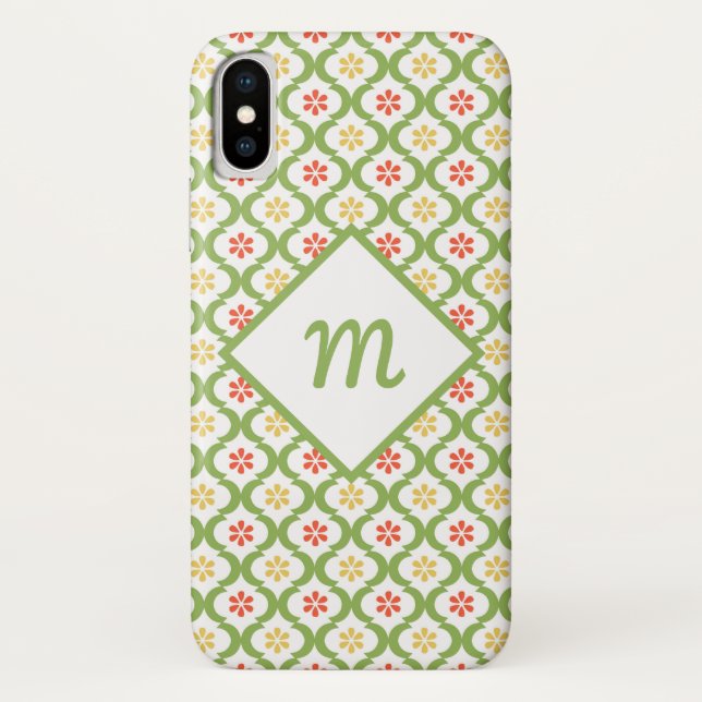 Girly Green Quatrefoil Cute Daisies and Monogram Case-Mate iPhone Case (Back)