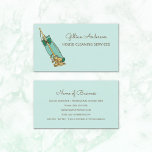 Girly Green Vacuum Cleaner House Cleaning Services Business Card<br><div class="desc">A stylish green house cleaning services business card featuring a light green retro style vacuum cleaner with a gold handle decorated with a girly emerald coloured bow. Personalise by adding the name of the professional housekeeper or maid.</div>