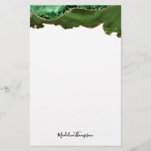 Girly Green Velvet Agate Geode Script Typography Stationery