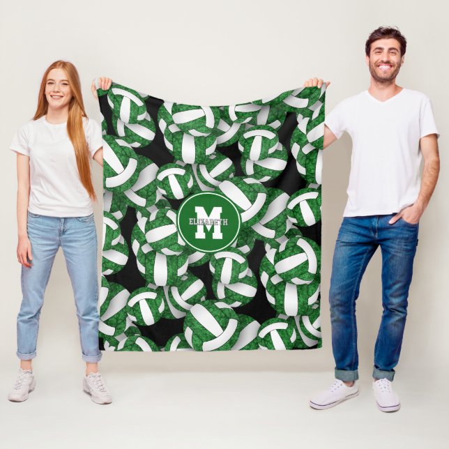 girly green white volleyball team colours fleece blanket (In Situ)
