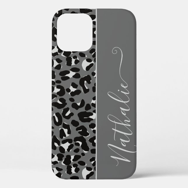 Girly Grey Animal Print Pattern Custom Name Cool Case-Mate iPhone Case (Back)