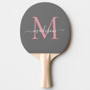 Girly Grey Blush Pink Monogram Feminine Script Ping Pong Paddle