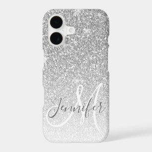 Girly Grey Silver Glitter Sparkle Monogram Name