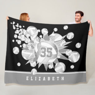 girly grey silver volleyballs and stars fleece blanket