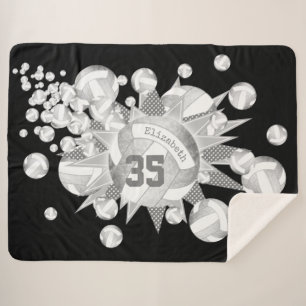 girly grey silver volleyballs and stars  sherpa blanket