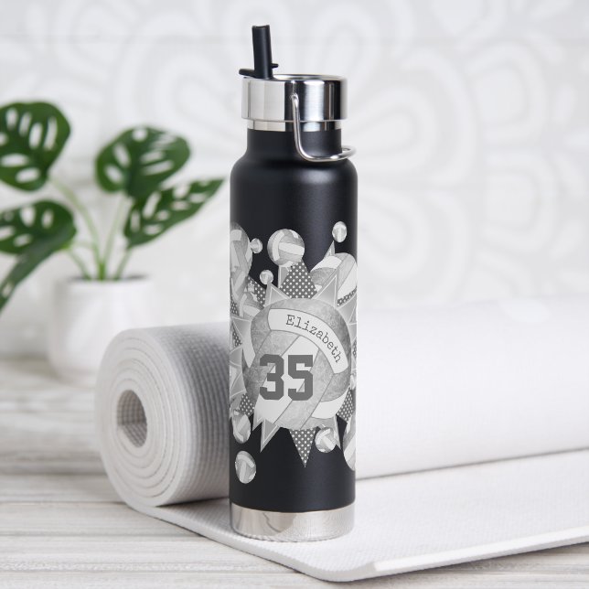 girly grey silver volleyballs and stars water bottle (Yoga)
