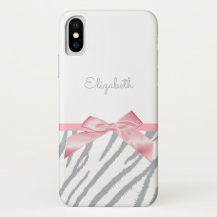 Girly Grey Tiger Stripes Animal Print With Name iPhone X Case