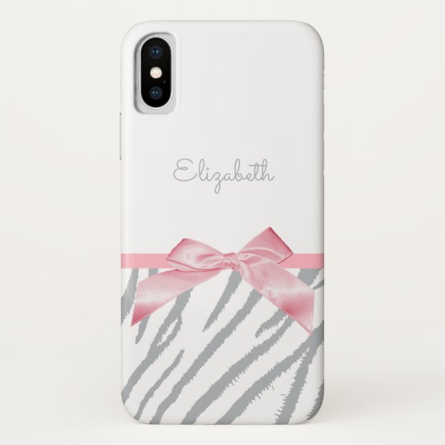 Girly Grey Tiger Stripes Animal Print With Name Case-Mate iPhone Case (Back)