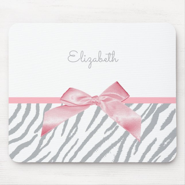 Girly Grey Tiger Stripes Animal Print With Name Mouse Mat (Front)