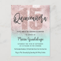 Girly Grunge Rose Gold Mint Glitter Quinceañera