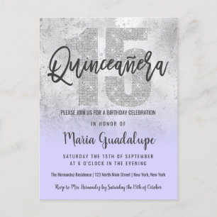 Girly Grunge Silver Lilac Glitter Foil Quinceañera Invitation Postcard