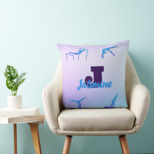 Girly Gymnastics Blue Purple Monogram Personalised Cushion