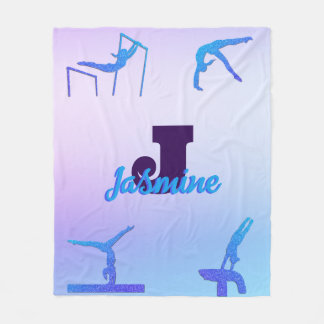 Girly Gymnastics Blue Purple Monogram Personalised Fleece Blanket