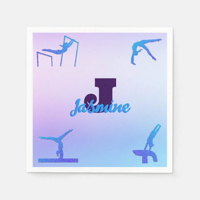 Girly Gymnastics Blue Purple Monogram Personalised Napkin (Front)