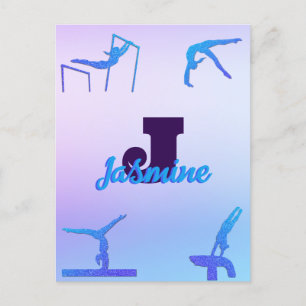 Girly Gymnastics Blue Purple Monogram Personalised Postcard