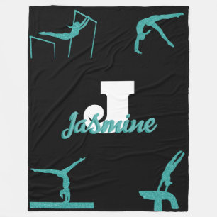 Girly Gymnastics Turquoise Monogram Personalised Fleece Blanket