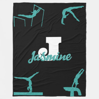 Girly Gymnastics Turquoise Monogram Personalised Fleece Blanket