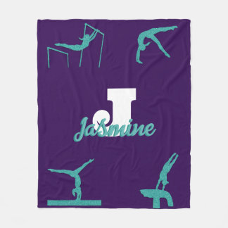 Girly Gymnastics Turquoise Monogram Personalised Fleece Blanket