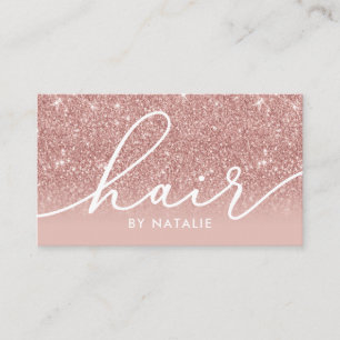 Girly Hair Stylist Rose Gold Glitter Salon Business Card