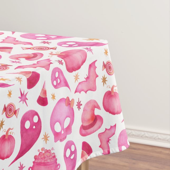 Girly Halloween Baby Shower Party Pink Tablecloth (In Situ)