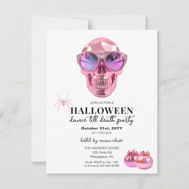 Girly Halloween Skull Dancing Party Announcement (Front)