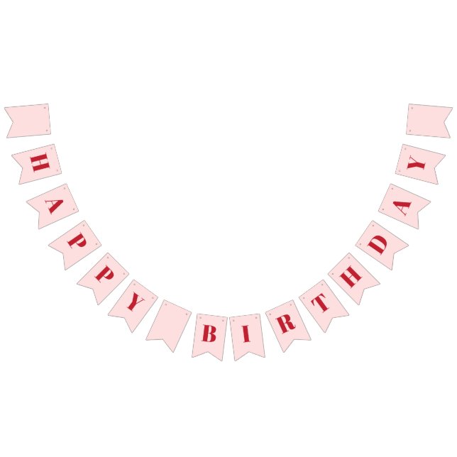 Girly Happy Birthday Blush Pink Red Birthday Bunting (All)