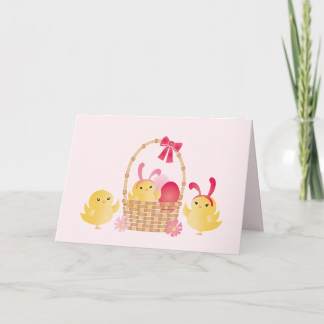 Girly Happy Easter Chicks Pink Card (Front)