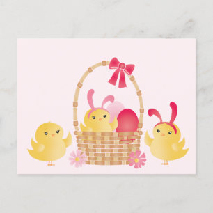 Girly Happy Easter Chicks Pink Card