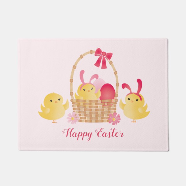 Girly Happy Easter Chicks Pink Doormat (Front)