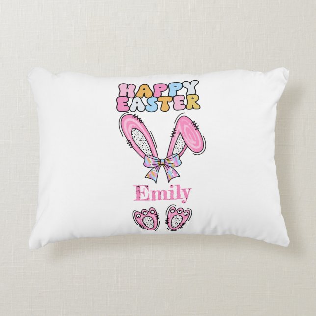 Girly Happy Easter Personalised Name Decorative Cushion (Front)