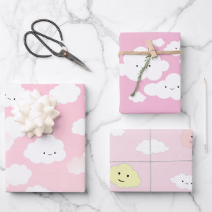 Girly Happy Little Clouds Wrapping Paper Sheet
